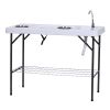 Outsunny Folding Fish Cleaning Table with Sink, Portable Camping Table with Faucet Drainage Hose, Grid Rack and Fish Cleaning Kit for Picnic, Fishing