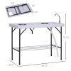 Outsunny Folding Fish Cleaning Table with Sink, Portable Camping Table with Faucet Drainage Hose, Grid Rack and Fish Cleaning Kit for Picnic, Fishing