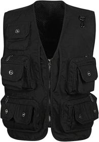 Men's Casual Multi Pocket Cargo Vest Outdoor Work Photography Fishing Vest Jacket (size: BLACK-S)