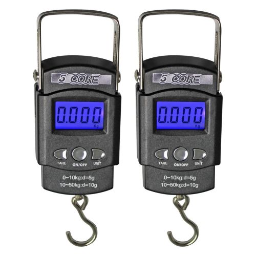 5 Core Fish Scale 110 LBS 50 KG Luggage Handheld Portable Electronic Balance Digital Fishing Postal Hanging Hook Scale with 2 AAA Batteries Built-in M