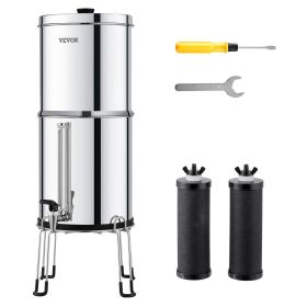 VEVOR 2.25G Gravity-fed Water Filter Countertop System Stainless Steel 2 Filters (Water Purification Bucket Capacity: 2.25 gal, Filter Cartridge Material: Activated Carbon + Ultrafiltration Membrane Filter Cartridge)